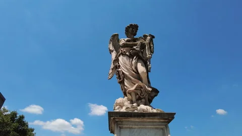 Pan down, the angel with the whip, Ponte Sant'Angelo, Rome Stock Footage 157693206