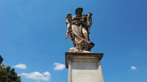 Pan down, the angel with the whip, Ponte Sant'Angelo, Rome Stock Footage 157694171