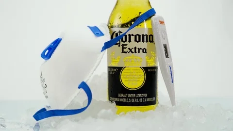 Pan Down Beer Corona FFP3 Face Mask Stock Footage 125911231