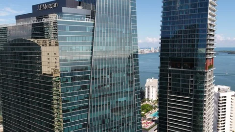 Pan down Chase Building in Brickell Florida by drone 4k Stock Footage 127328493