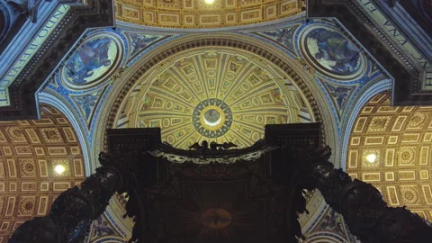 Pan down from the dome of St Peter's Basilica in Vatican City Stock Footage 159992647