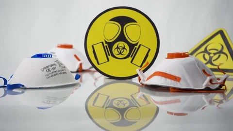 Pan Down FFP3 Face Masks Biohazard Stock Footage 125911483