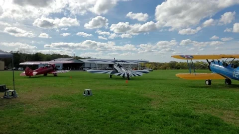 Pan down flight line at Flying Circus Show, Bealeton, VA Stock Footage 141531353