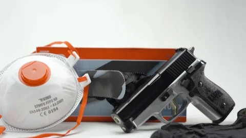 Pan Down Gun Disposable Gloves Face Mask Stock Footage 126014734