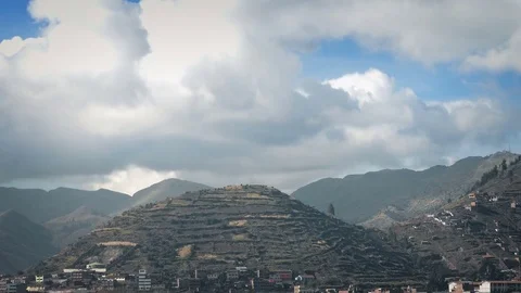 Pan Down From Hillside To City Buildings In South America Stock Footage