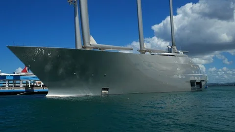 Pan down left - Super sailing yacht A visits Puerto Rico. Stock Footage 106169352