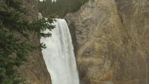 Pan Down Lower Yellowstone Falls Waterfall Uncle Toms Trail Stock Footage 122223988