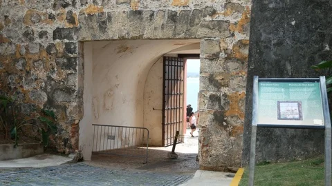 Pan down Puerta San Juan - San Juan Gate. Stock Footage 108643364