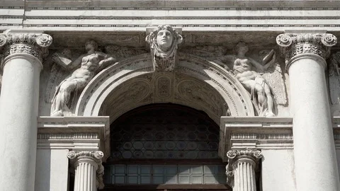 Pan down Renaissance architecture of The Biblioteca Nazionale Marciana (Natio Stock Footage 83278493