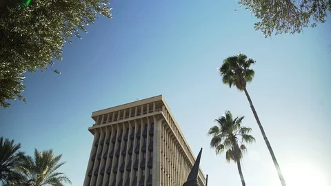 Pan down shot of building in downtown Tucson Arizona Stock Footage 78488050