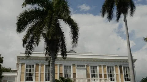 Pan down shot of Devon House in Jamaica Stock Footage 95488568