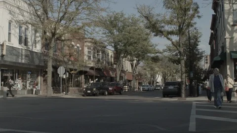 Pan down shot in Downtown Naperville, Illinois Stock Footage