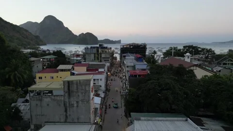 Pan Down Shot of El Nido at Twilight, Philippines Stock Footage 303281487