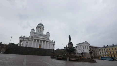 Pan down shot of Helsinki Cathedral in Finland Stock Footage 95490846