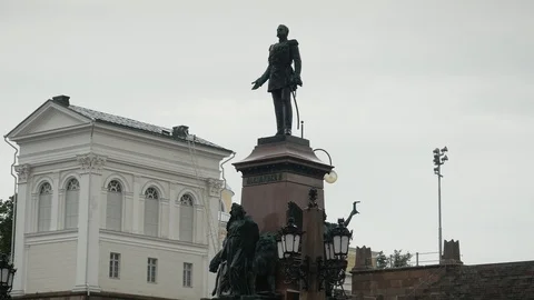Pan down shot of Helsinki Cathedral in Finland Stock Footage 95490867