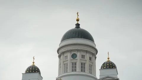 Pan down shot of Helsinki Cathedral in Finland Stock Footage 95490998