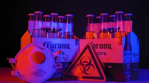 Pan Down Sixpack Corona Biohazard Face Mask Stock Footage 126403847