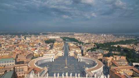Pan down to St Peters Square Travel Video Italy Attraction Tour Church Stock Footage 120657639