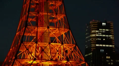 Pan down on Tokyo Tower lighting - HD Stock Footage 15299704