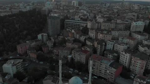 Pan down towards a mosque in Istanbul Stock Footage 260234278