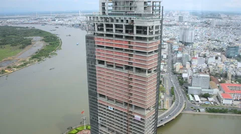 Pan Down - View of Ho Chi Minh City  Vietnam from Above Stock Footage 45655890