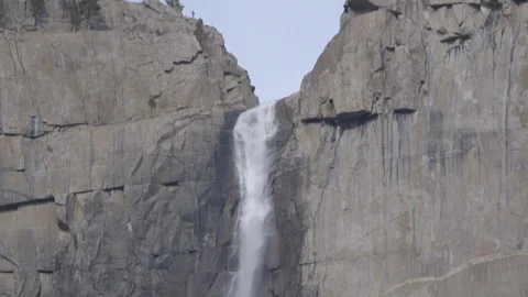 Pan Down Water Cascading Down Yosemite Falls Stock Footage 122400513