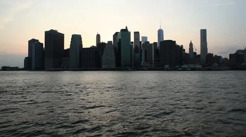 Pan Up to Downtown Manhattan New York Skyline Stock Video Stock Footage 40313853