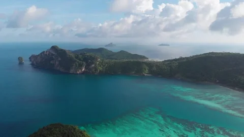 PAN DRONE Shot of phi phi island THAILAND, mountains and ocean views 動画素材 237803350