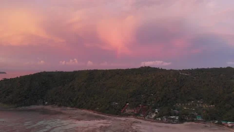 PAN DRONE Shot of phi phi island THAILAND, mountains and ocean views sunset Stock Footage 237803447