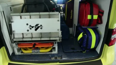 Pan into dutch ambulance Stock Footage