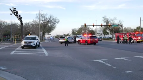 Pan Editorial Use Only March 2, 2025. St. Petersburg, FL, USA, Multiple Police a Stock Footage 303319036