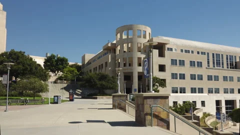 Pan of eerily empty campus of CSUSM deserted of students. Stock Footage 135744813