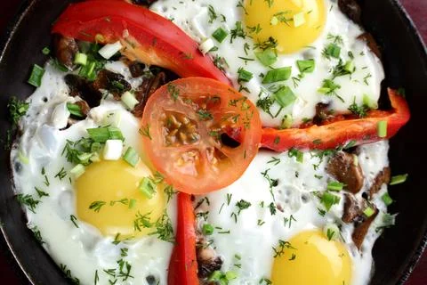 Pan with eggs Stock Photos
