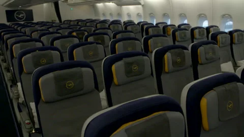 Pan empty airplane seat rows A 380 Stock Footage 248034753