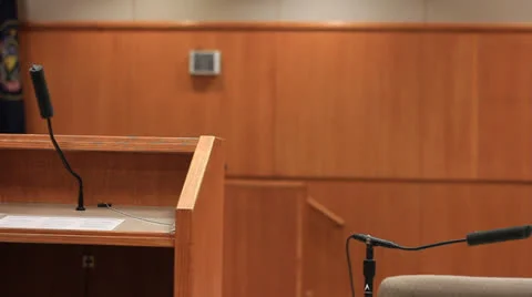 Pan of empty courtroom Stock-Footage 23552795