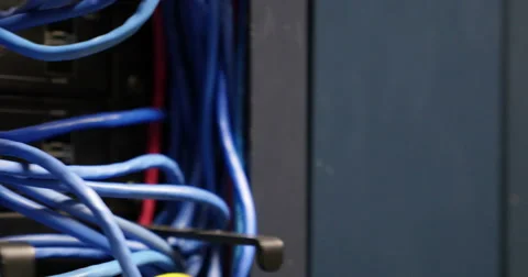 Pan of Ethernet cables in a Television station 2 Video stock 45448102