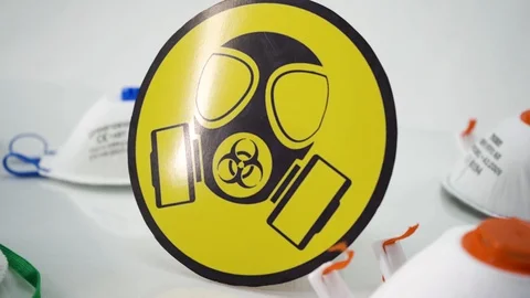 Pan Up Face Mask Biohazard Stock Footage 125911726