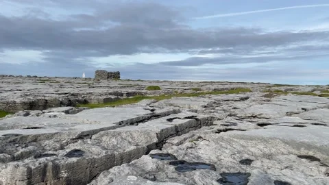 Pan Of Flat Burren Landscape 스톡 동영상 142899635