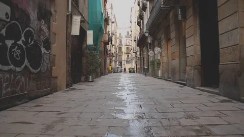 Pan forward Born quarter in Barcelona Stock Footage 120417876