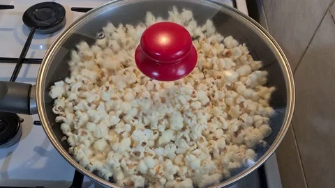 Pan Of Fresh Homemade Popcorn. Stock Footage 157443611