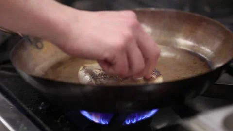 Pan fried black croaker fish Stock Footage 133206805
