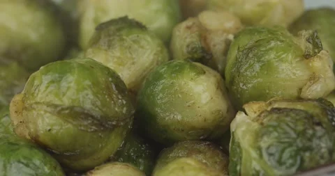 Pan fried brussels sprouts closeup Stock Footage 155504229