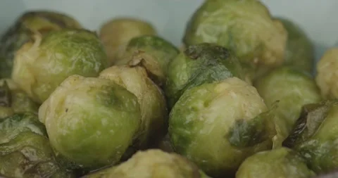 Pan fried brussels sprouts closeup Stock Footage 155504622
