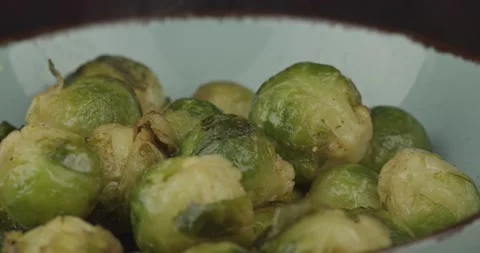 Pan fried brussels sprouts closeup Stock Footage 157647513