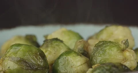 Pan fried brussels sprouts closeup Stock Footage 157672494