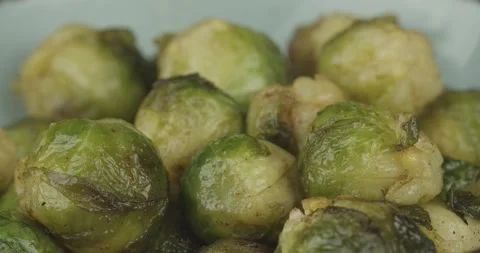 Pan fried brussels sprouts closeup Stock Footage 159433945