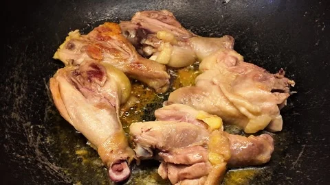 Pan Fried Chicken Leg Cooking HD Video Stock Footage 319923959