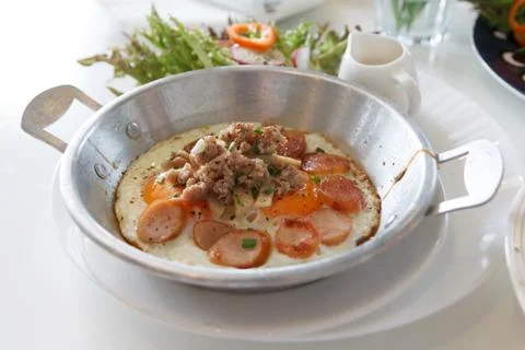 Pan Fried Egg with Toppings Stock Photos