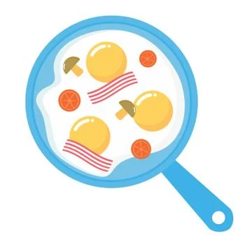 Pan with fried eggs, bacon, tomatoes and mushrooms イラスト素材