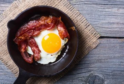 Pan with fried eggs Stock Photos